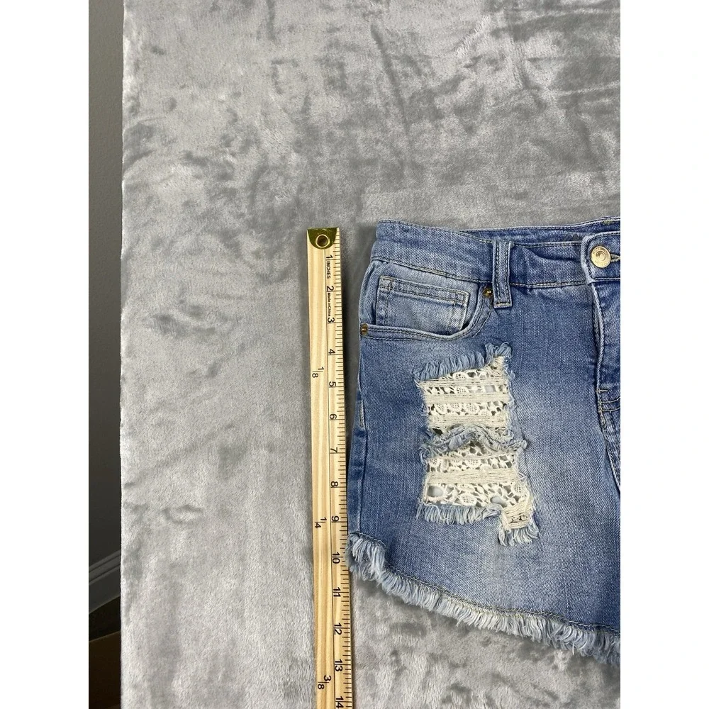 Mossimo Denim Shorts Womens Sz 4/27 High Rise Shortie Destroyed Lace Embellished